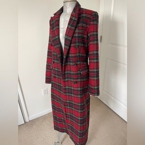 Reformation Middlebury Wool Blend Red Tartan Plaid Coat Size Small Like New